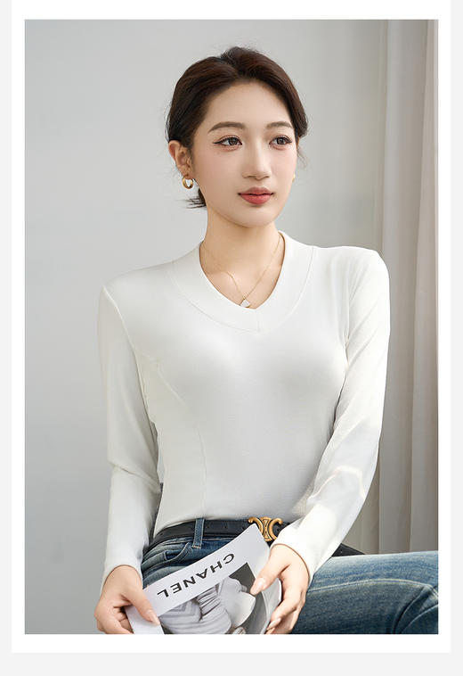 女士秋季打底衫导航仪大V领百搭时尚 商品图4