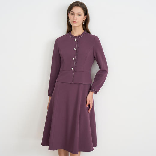 EITIE爱特爱木耳领假两件收腰显瘦通勤气质2025秋季新款连衣裙C2507838 商品图7