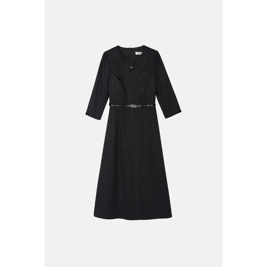 剩S/M/L/XL 米思阳2026春季气质V领七分袖小黑裙收腰显瘦A字连衣裙5058 商品图4