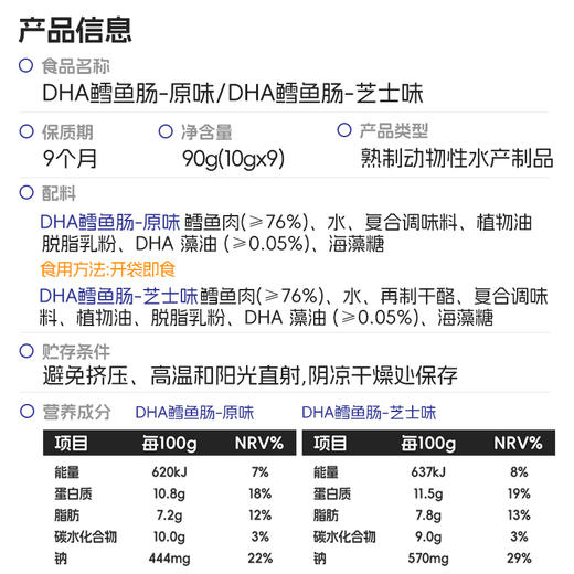 ³ 发5袋【芝士鳕鱼肠】添加鳕鱼肉76%+DHA藻油 配料干净 独立包装 每袋9根/10g XN03-CRMM-HPK 商品图4