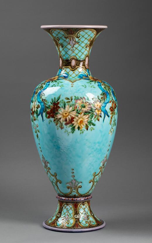 独角鹿西洋古董法国大师Théodore Deck彩釉陶瓷古董花瓶艺术摆件一对 商品图2