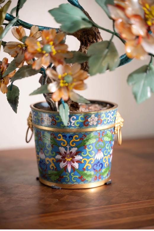 【已售】中国古董 传统宝相花纹景泰蓝盆装饰「富贵康寿」珍宝像生盆景摆件 商品图2