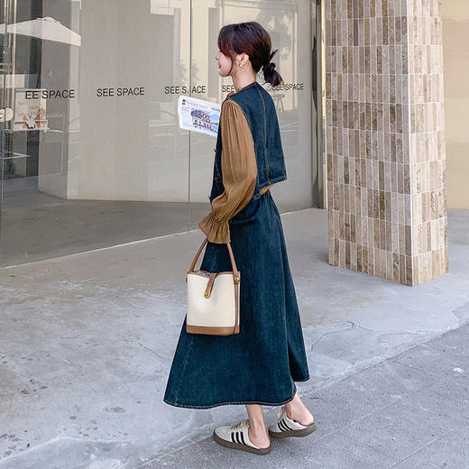 时尚休闲复古牛仔马甲+衬衫+半裙三件套裙HR-YINXX6618 商品图3