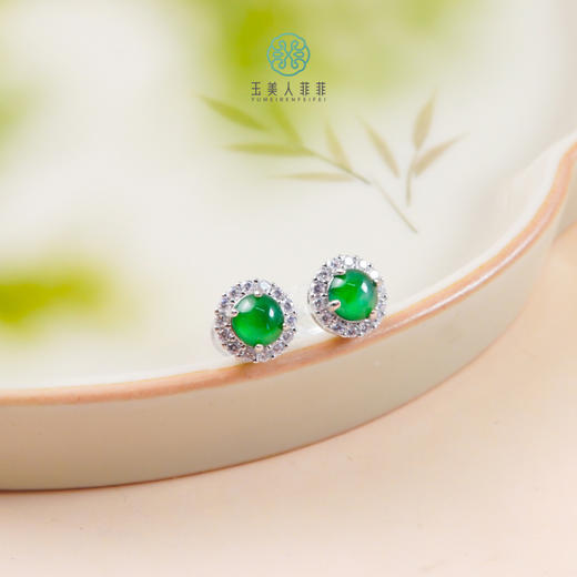 D翡翠耳坠-蛋面满钻镶嵌耳钉约5mm 商品图0