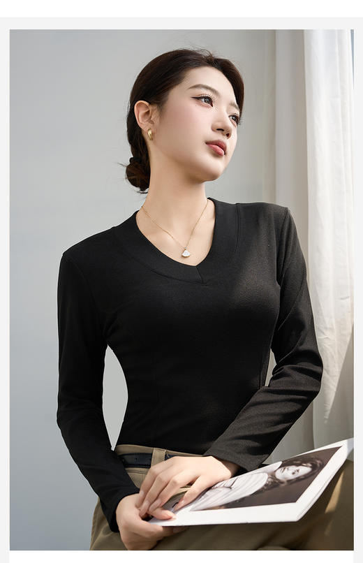 女士秋季打底衫导航仪大V领百搭时尚 商品图3