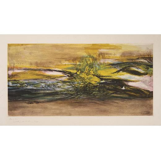 【已售】独角鹿西洋古董法国巴黎Lacourière & Frélaut出版赵无极亲签限量彩色凹版蚀刻版画 商品图0