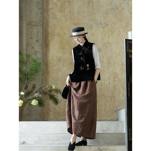 牧衣游原创 提花丝麻炒色半身裙秋新款宽松古朴文艺百搭半裙 和凤 商品图1