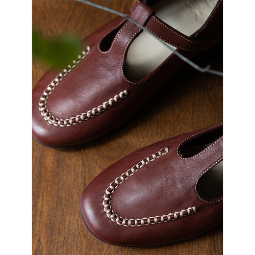 牧衣游原创 平底牛皮单鞋复古文艺舒适 桃浮【不支持会员折】 商品图1