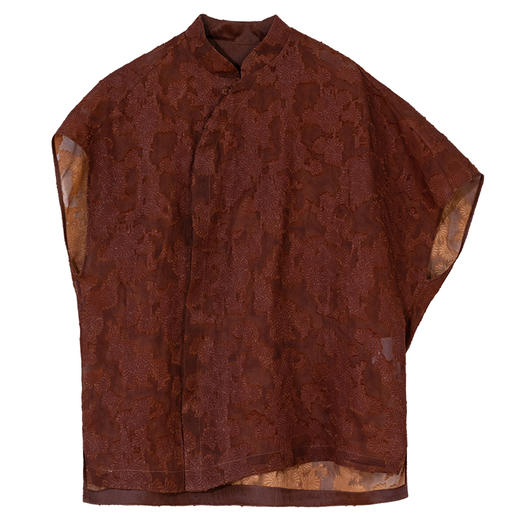 牧衣游原创 剪花香云纱套头衫轻薄设计感立领复古新中式开衫 松海 商品图4