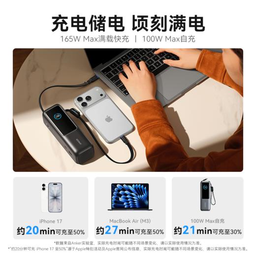 【热销】Anker安克 自带线伸缩25000mAh大容量移动电源165W大功率适配苹果17安卓笔记本可上飞机 A1695 商品图3