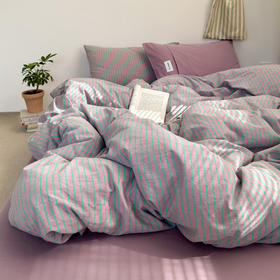 老米优品🎈A类！《100%水洗棉 日系风条纹四件套》多巴胺色系，水洗棉材质，活性印染，居家民宿宿舍床品！