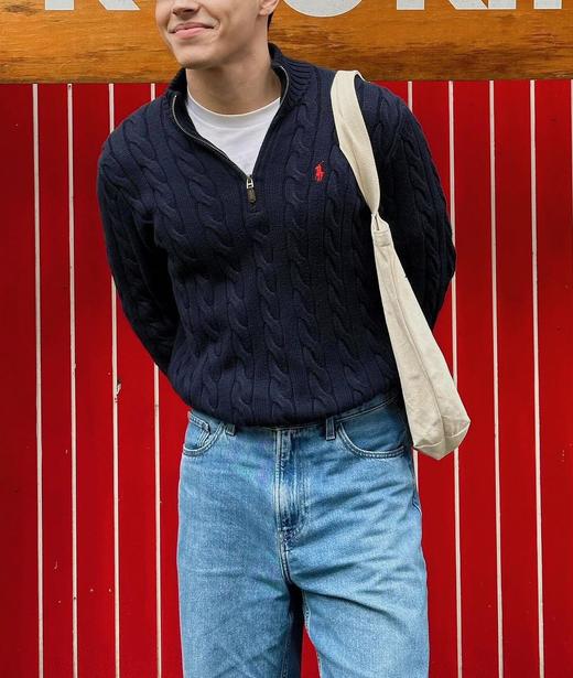 中性款绞花拉链针织毛衣 商品图4