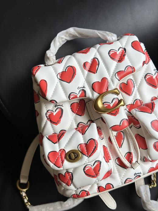 蔻家女士绗缝和爱心印花双肩包背包通勤 商品图6