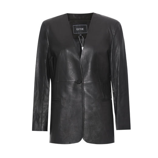 EITIE爱特爱秋季新款时尚休闲收腰显瘦黑色皮衣外套7993601 商品图5