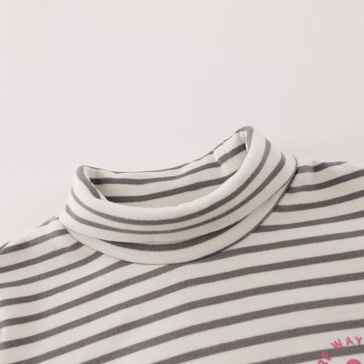 【科技发热】马克珍妮女童绒绒保暖条纹高领T恤秋冬新款551225 商品图2