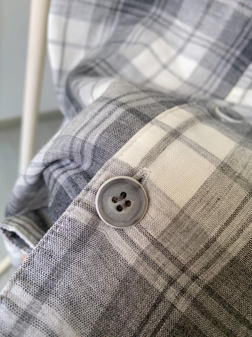 松植屋男款灰白格短袖长裤睡衣套装 男士翻领短袖双层纱家居服 商品图3