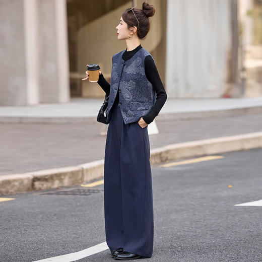 HR ZYF8090韩版简约长袖衬衫马甲阔腿裤三件套 商品图2