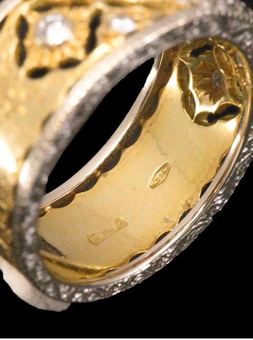 独角鹿西洋古董意大利顶级珠宝工坊布契拉提出品18K黄金及白金镂雕镶嵌钻石及红宝石戒指 商品图5