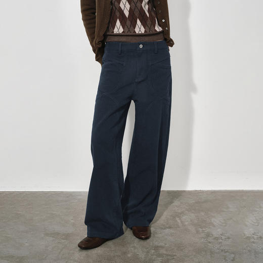 NUTH复古水洗宽松显瘦直筒工装休闲裤女 藏蓝色/棕色 商品图2