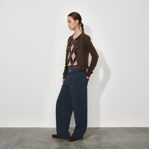 NUTH复古水洗宽松显瘦直筒工装休闲裤女 藏蓝色/棕色 商品图1