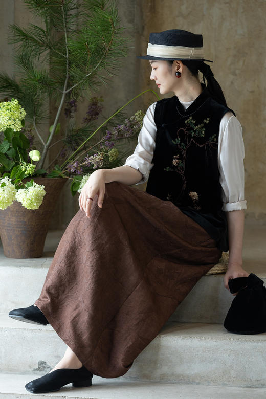 牧衣游原创 提花丝麻炒色半身裙秋新款宽松古朴文艺百搭半裙 和凤 商品图5