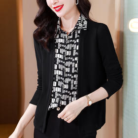 KQL 369H1779长袖针织拼接衬衫假两件时尚洋气气质大码上衣