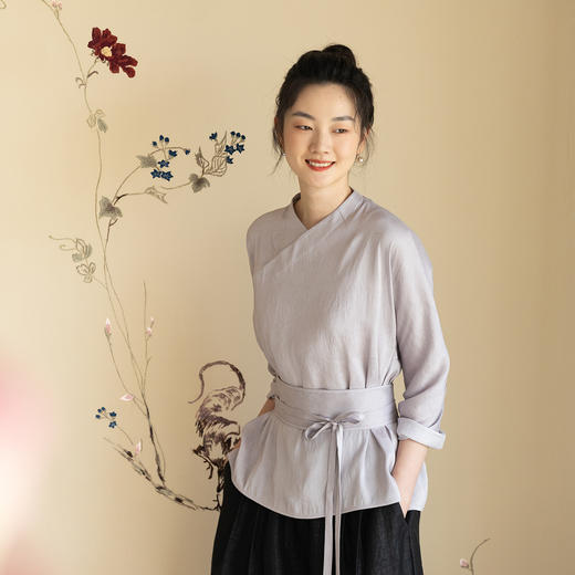 牧衣游原创 重磅22姆米双宫绸净色真丝衬衫复古新中式上衣 闻风里 商品图0