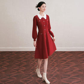 「自」全新升级【铂金会员413/天猫559/差价146】(72657)洛诗琳新款法式撞色镂空翻领连衣裙2025秋季修身显瘦针织裙