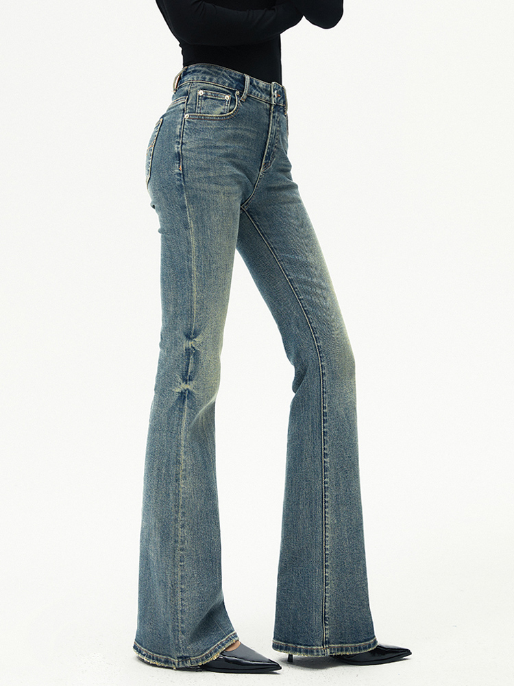 TR她热 超模腿 蓝色灰色复古水洗弹力微喇喇叭显瘦显高牛仔裤