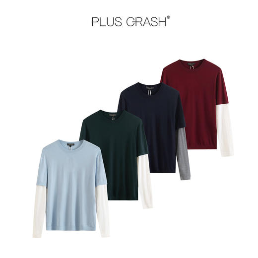 PLUS CRASH纯羊毛100%春秋新拼接假两件长袖针织衫打底衫男女同款 商品图12