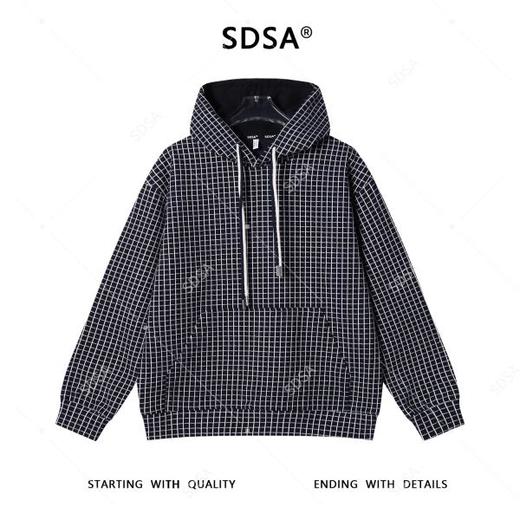 WY1086SDSA男士秋冬新款痞帅男装撞色格纹格子设计抽绳连帽卫衣复古百搭 商品图1