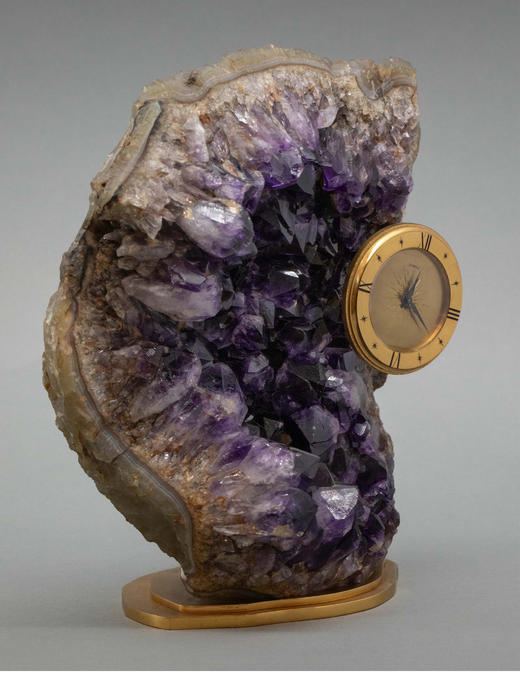 独角鹿西洋古董英国知名品牌Alfred Dunhill签名出品天然紫水晶洞装饰铜鎏金底座及圆形表盘座钟 商品图1