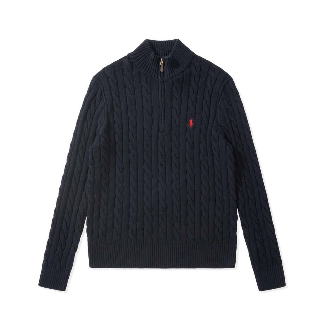 中性款绞花拉链针织毛衣