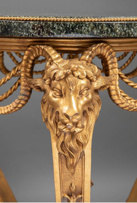 独角鹿西洋古董法国出品路易十六风格羊首奖杯主题铜鎏金精雕装饰大理石台面圆桌 商品图2