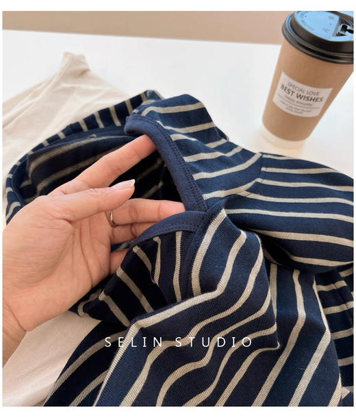 老米优品🎈3-5天！秋日文艺感穿上身《复古条纹连帽卫衣TEE》宽松显瘦，慵懒随性~ T250910A 商品图4