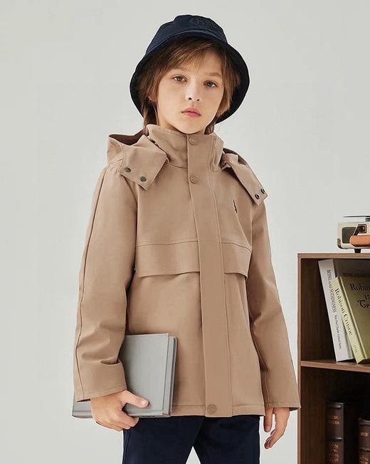 哈男女童秋冬新款透湿三防加绒连帽厚风衣 商品图0