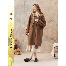 【暖冬内购】两三事梵高文艺 课间漫游 2025秋冬新款绣花两面穿连帽毛呢外套女