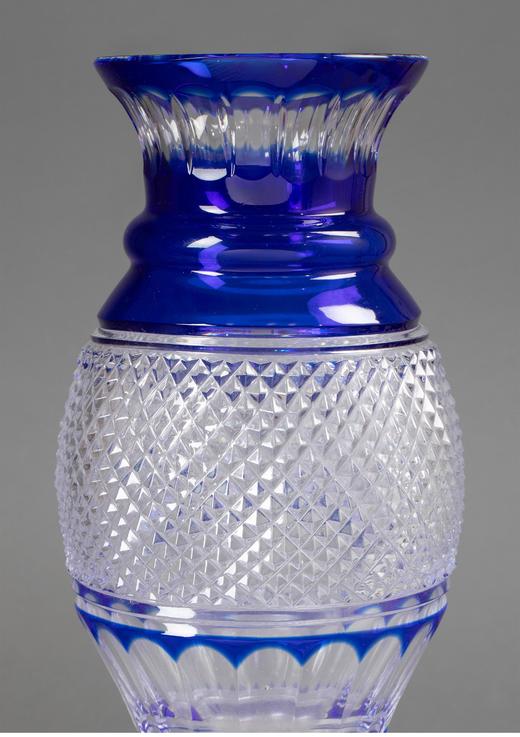 独角鹿西洋古董法国出品蓝彩装饰菱格纹水晶精雕古董花瓶艺术摆件 商品图2
