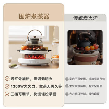 GLASSLOCK盖朗仿真碳火围炉煮茶套装春季户外露营野餐烧水煮茶炉全玻璃0胶水养生花茶壶恒温煮茶器电陶炉 商品图1