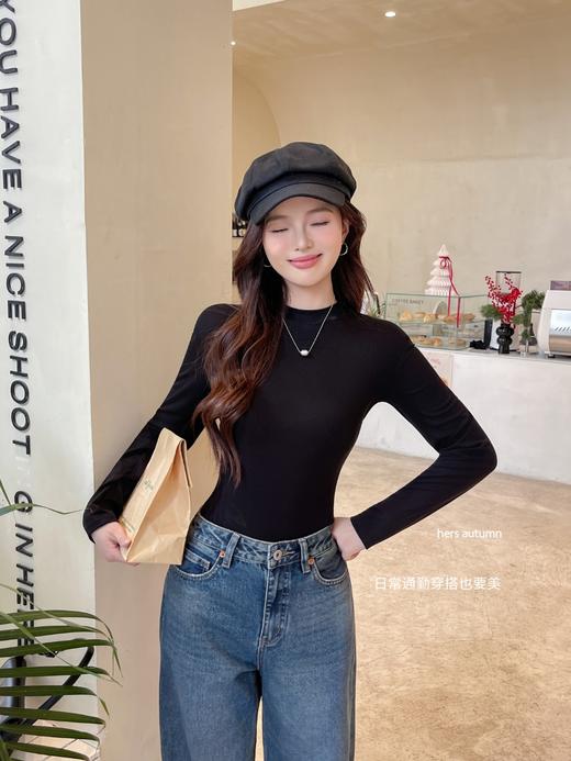 女士秋季百搭上衣长袖莱赛尔小立领打底衫 商品图3