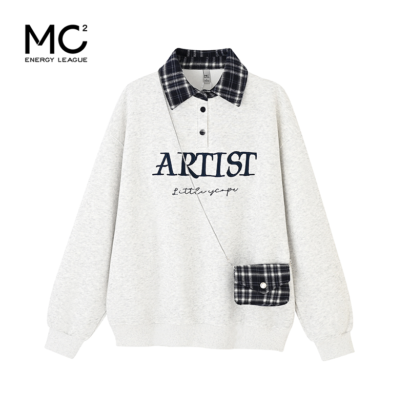 女装格子翻领配小包卫衣-6840W5232026