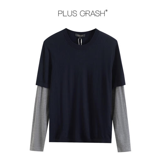 PLUS CRASH纯羊毛100%春秋新拼接假两件长袖针织衫打底衫男女同款 商品图7