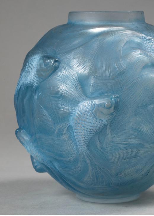 独角鹿西洋古董法国顶级水晶工坊莱俪LALIQUE设计出品「Formose 锦鲤」主题蓝色欧泊水晶花瓶古董摆件 商品图1