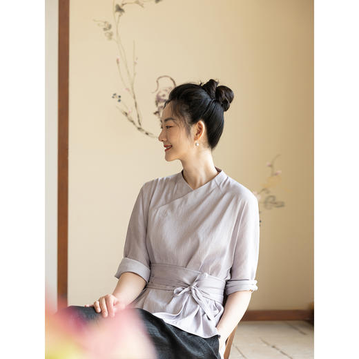 牧衣游原创 重磅22姆米双宫绸净色真丝衬衫复古新中式上衣 闻风里 商品图3