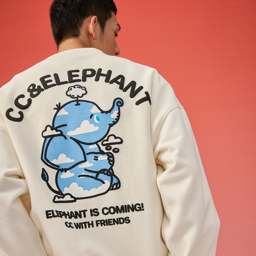 NPC潮牌CC系列蓝天白云小象印花圆领卫衣宽松保暖潮流CC3BST18 商品图3