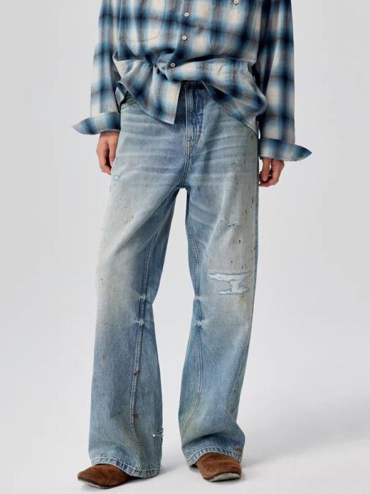 Simple Project/K252600/蓝色A形泥点破坏牛仔裤 商品图1