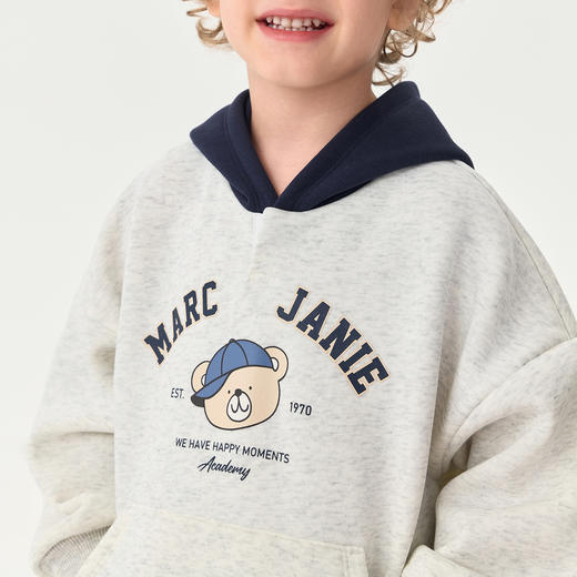 马克珍妮男童复古小熊奥利绒连帽卫衣2025年秋冬新款551161 商品图3