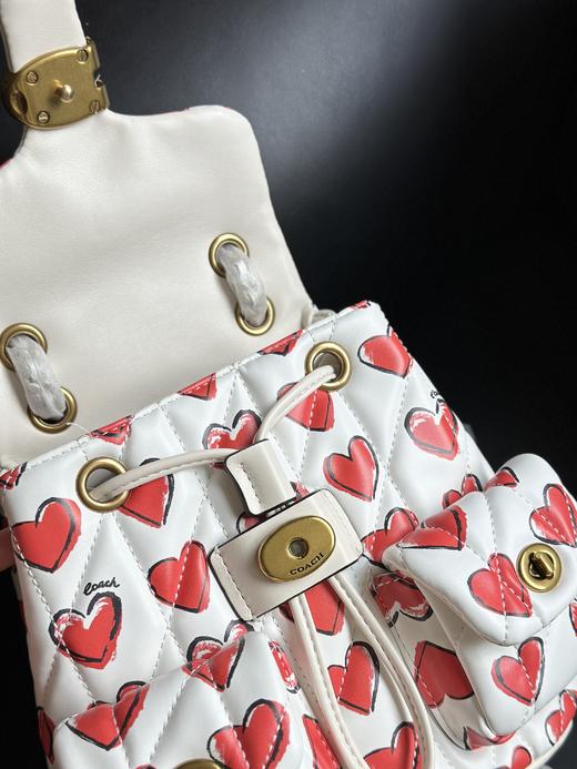 蔻家女士绗缝和爱心印花双肩包背包通勤 商品图2