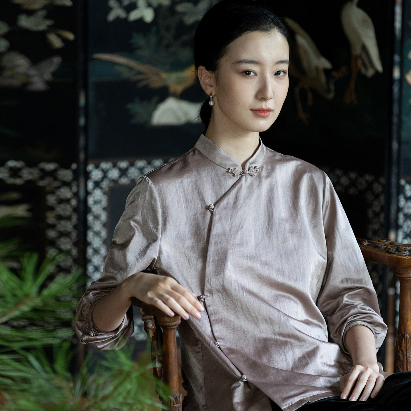 牧衣游原创 丝棉净色衬衫新款宽松质朴斜襟复古东方百搭衬衣 知余