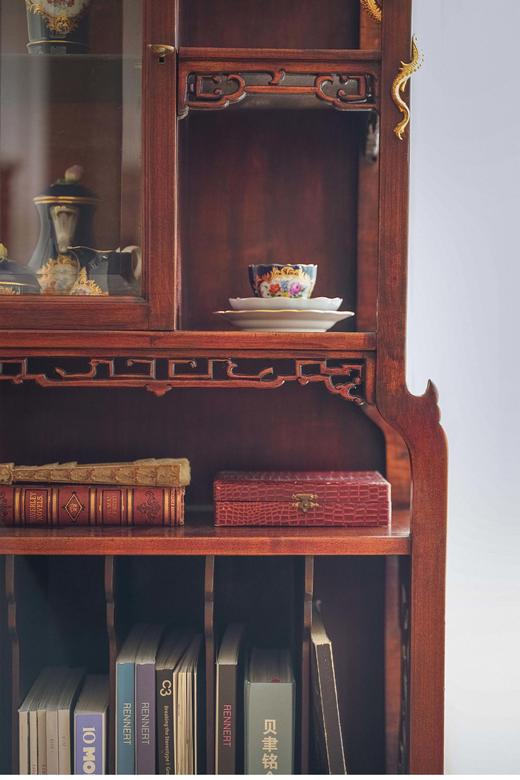 独角鹿西洋古董法国出品VIARDOT东方风格蟠龙主题铜鎏金精雕装饰祥云回纹梧桐木镂雕多层展柜 商品图3